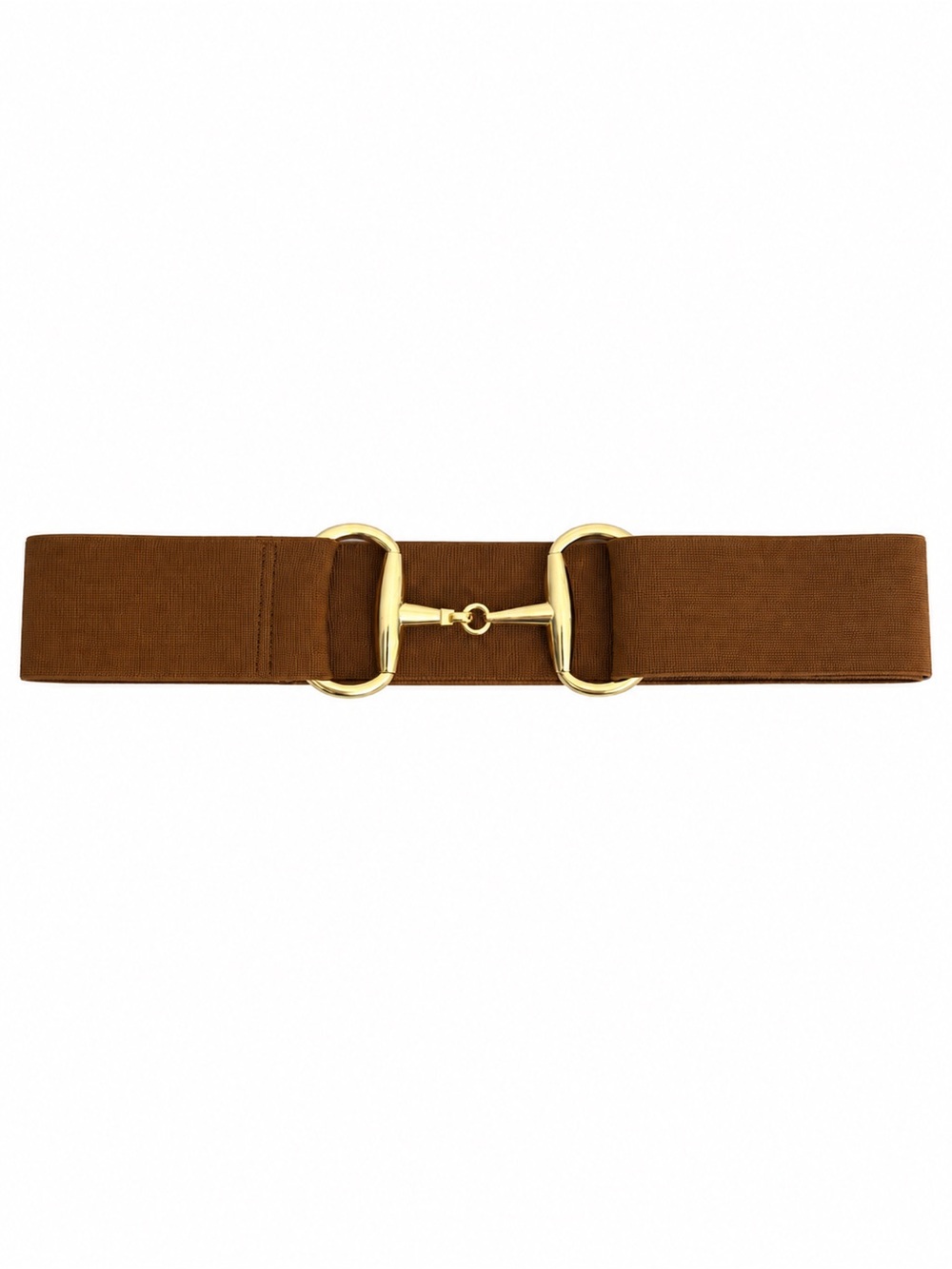 Brown Equestrian Stretch Waist Belt with Gold Horsebit Hardware